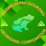 Green square with a frog surrounded by Boorrumpah Goupong Aboriginal Corporation